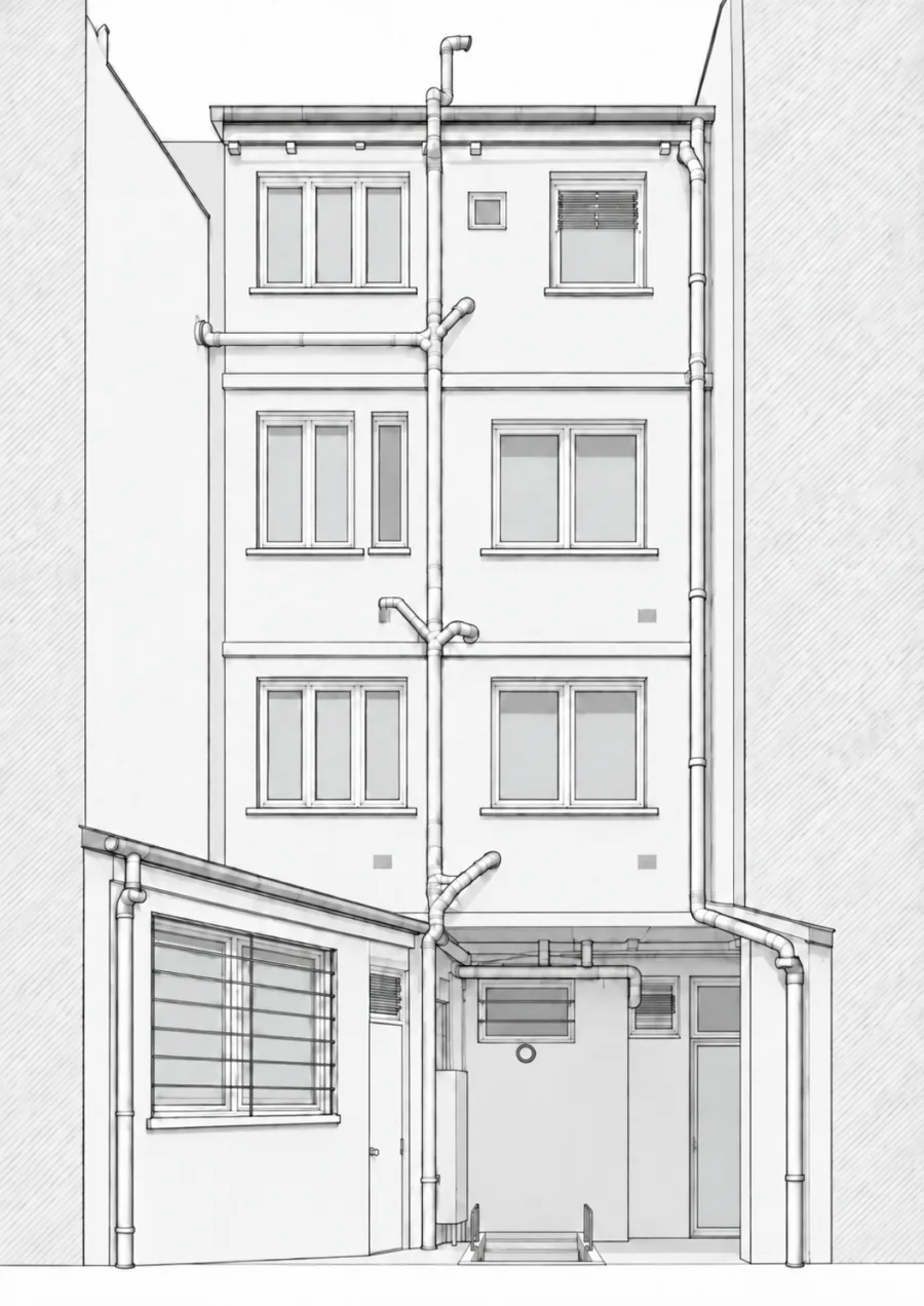 Dessin de la façade arrière sur cour